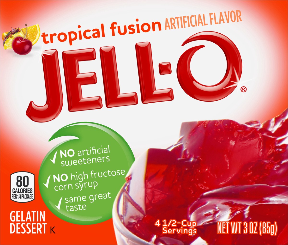 slide 12 of 13, Jell-O Tropical Fusion Instant Gelatin Mix, 3 oz Box, 3 oz