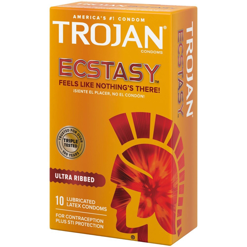 slide 3 of 9, Trojan Ultra Ribbed Ecstasy Ultrasmooth Lubricated Condoms - 10ct, 10 ct