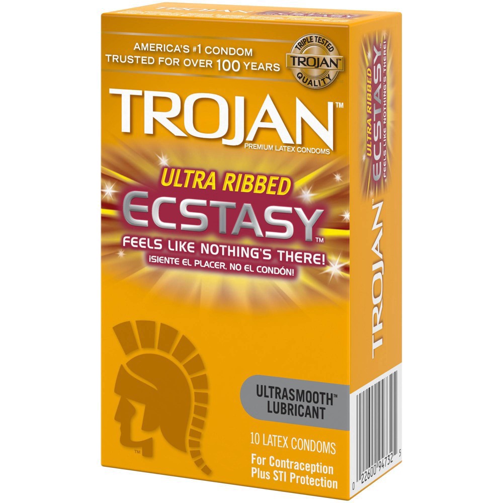 slide 4 of 9, Trojan Ultra Ribbed Ecstasy Ultrasmooth Lubricated Condoms - 10ct, 10 ct