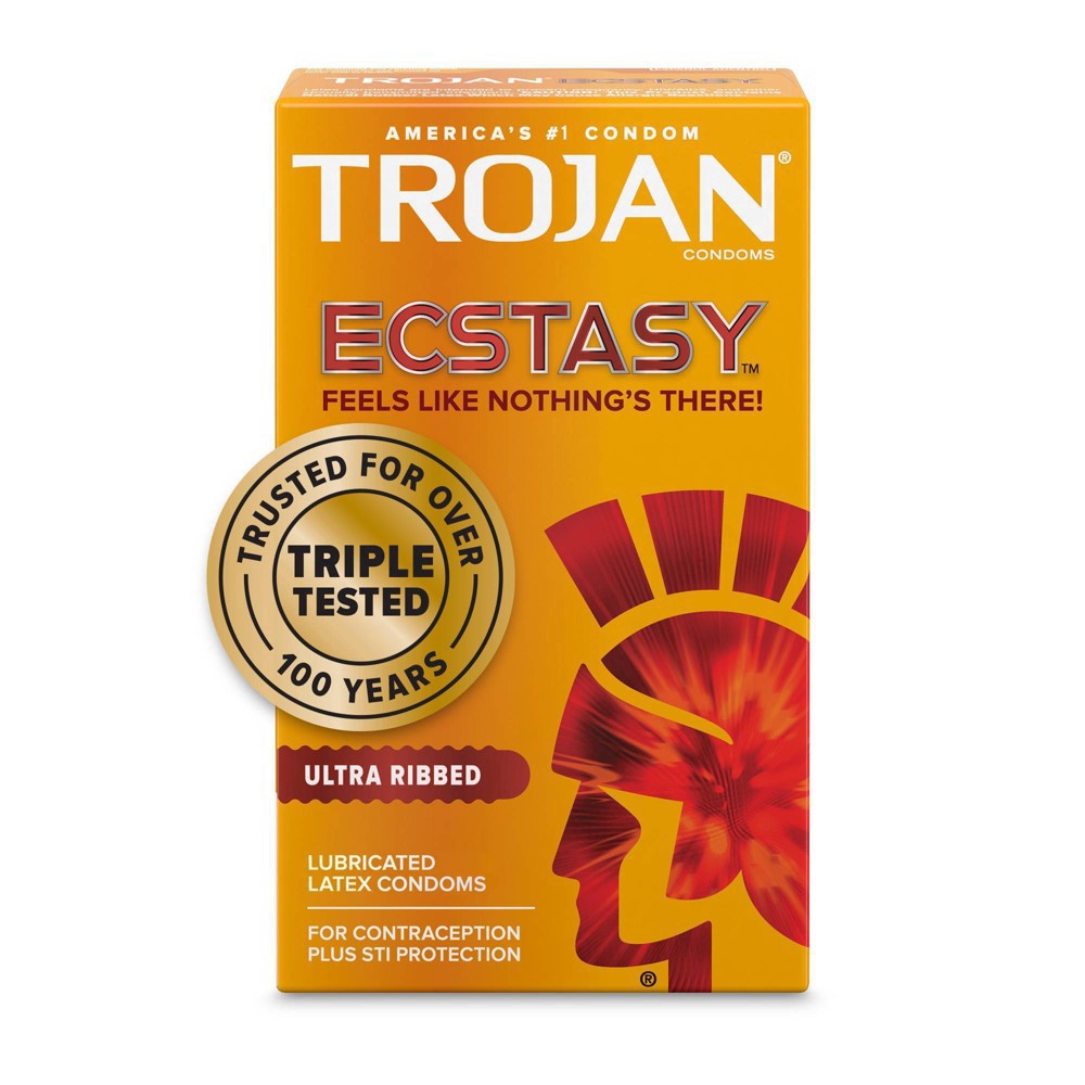 slide 7 of 9, Trojan Ultra Ribbed Ecstasy Ultrasmooth Lubricated Condoms - 10ct, 10 ct