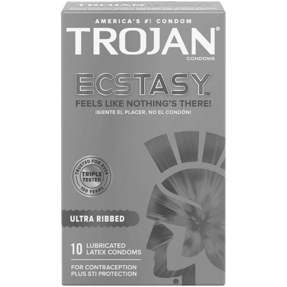 slide 9 of 9, Trojan Ultra Ribbed Ecstasy Ultrasmooth Lubricated Condoms - 10ct, 10 ct