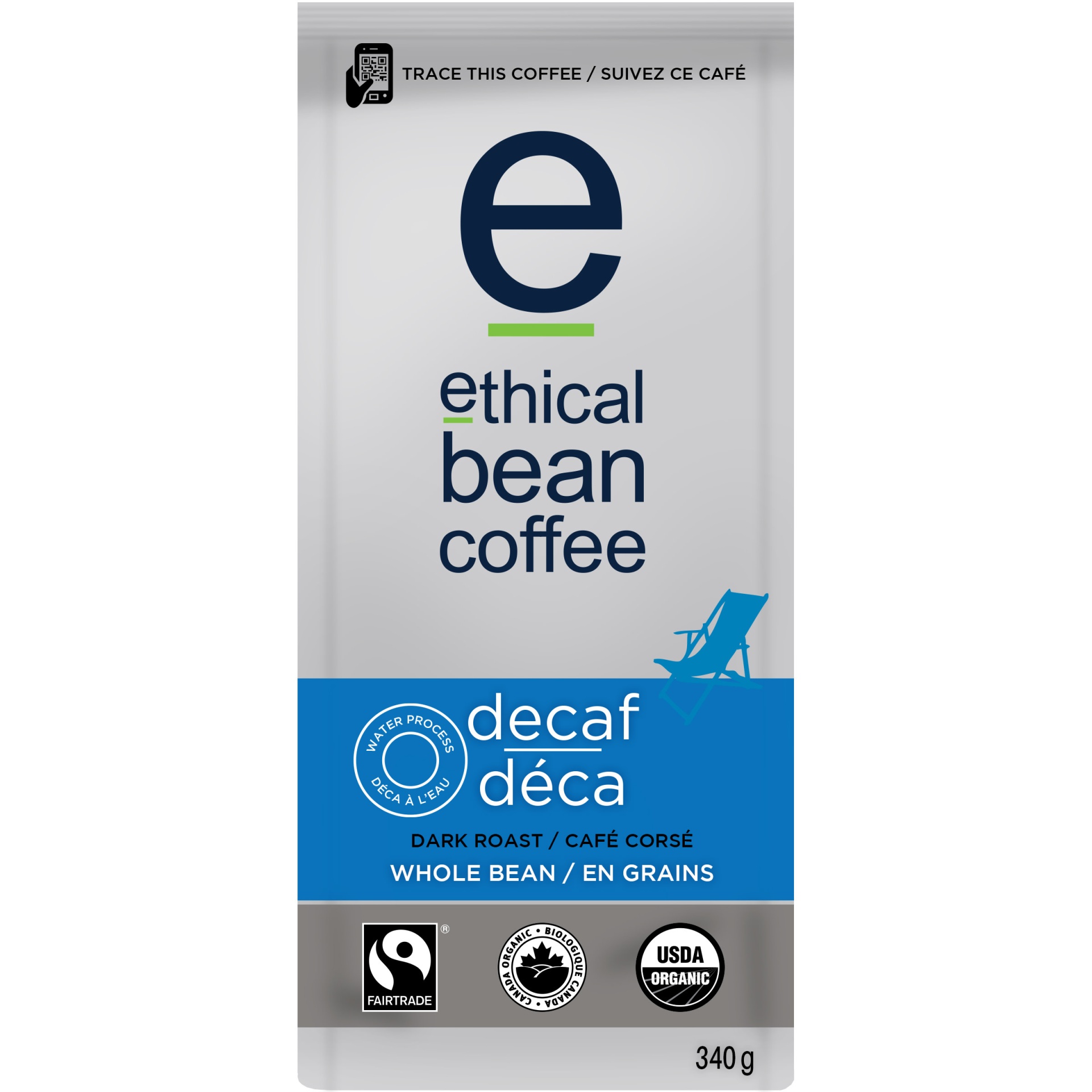 slide 1 of 9, Ethical Bean Fairtrade Organic Coffee, Decaf Dark Roast, Whole Bean Coffee, 1 ct