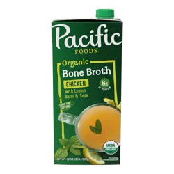 Pacific Foods Organic Chicken Bone Broth with Lemon Balm and Sage, 32 fl oz Carton