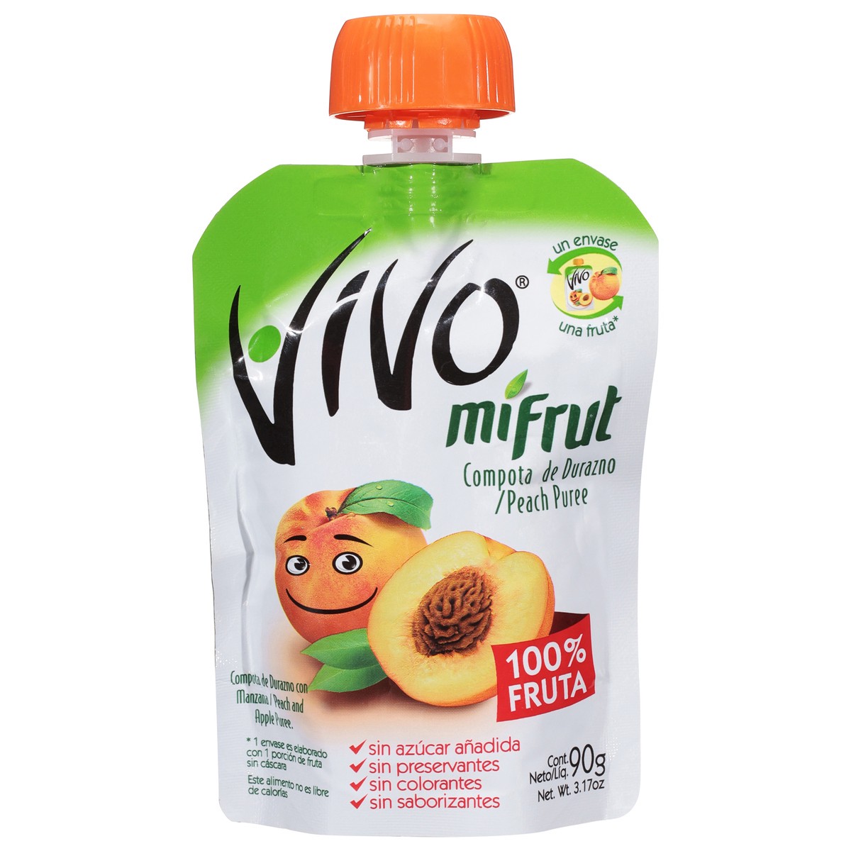 slide 1 of 9, Vivo MiFrut Peach and Apple Puree 3.17 oz, 3.17 oz