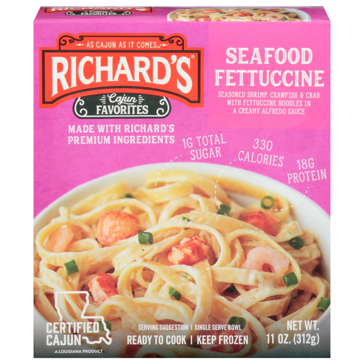 slide 1 of 14, Richard's Cajun Favorites Seafood Fettuccine, 11 oz