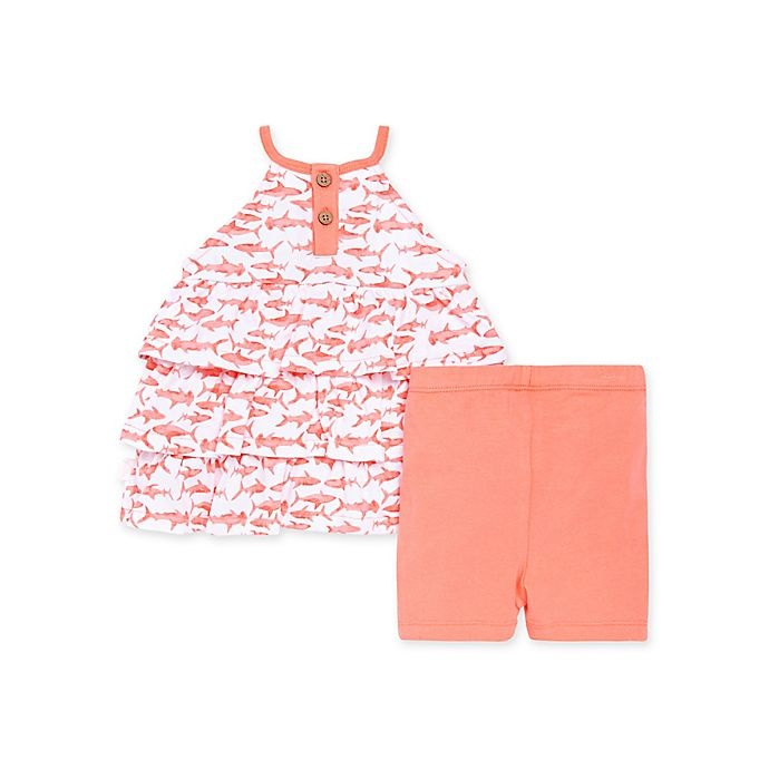 slide 2 of 2, Burt's Bees Baby Sharks Ruffled Tunic & Bike Short Set - Pink, 2 ct; 18 M