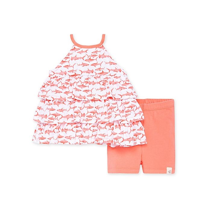 slide 1 of 2, Burt's Bees Baby Sharks Ruffled Tunic & Bike Short Set - Pink, 2 ct; 18 M