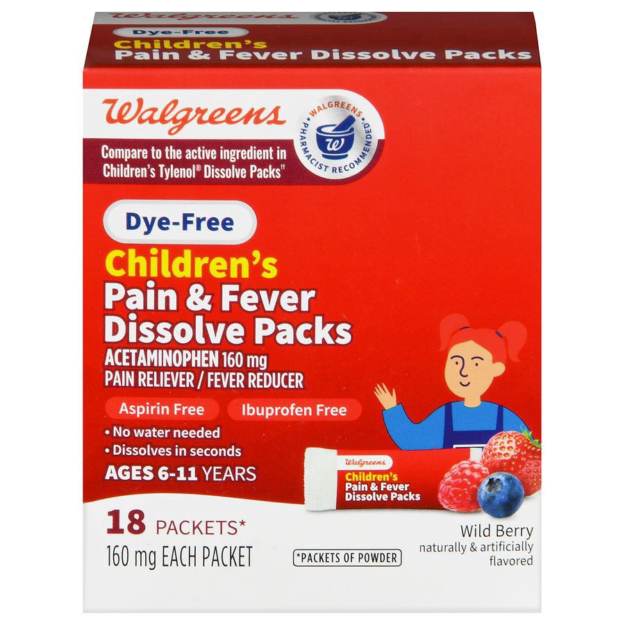 slide 1 of 5, Walgreens Children's Pain + Fever Dissolve Packs, 18 ct