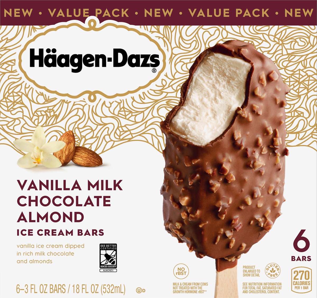 slide 6 of 7, Häagen-Dazs Vanilla Chocolate Almond Ice Cream Bars Value Pack 6 ea, 6 ct