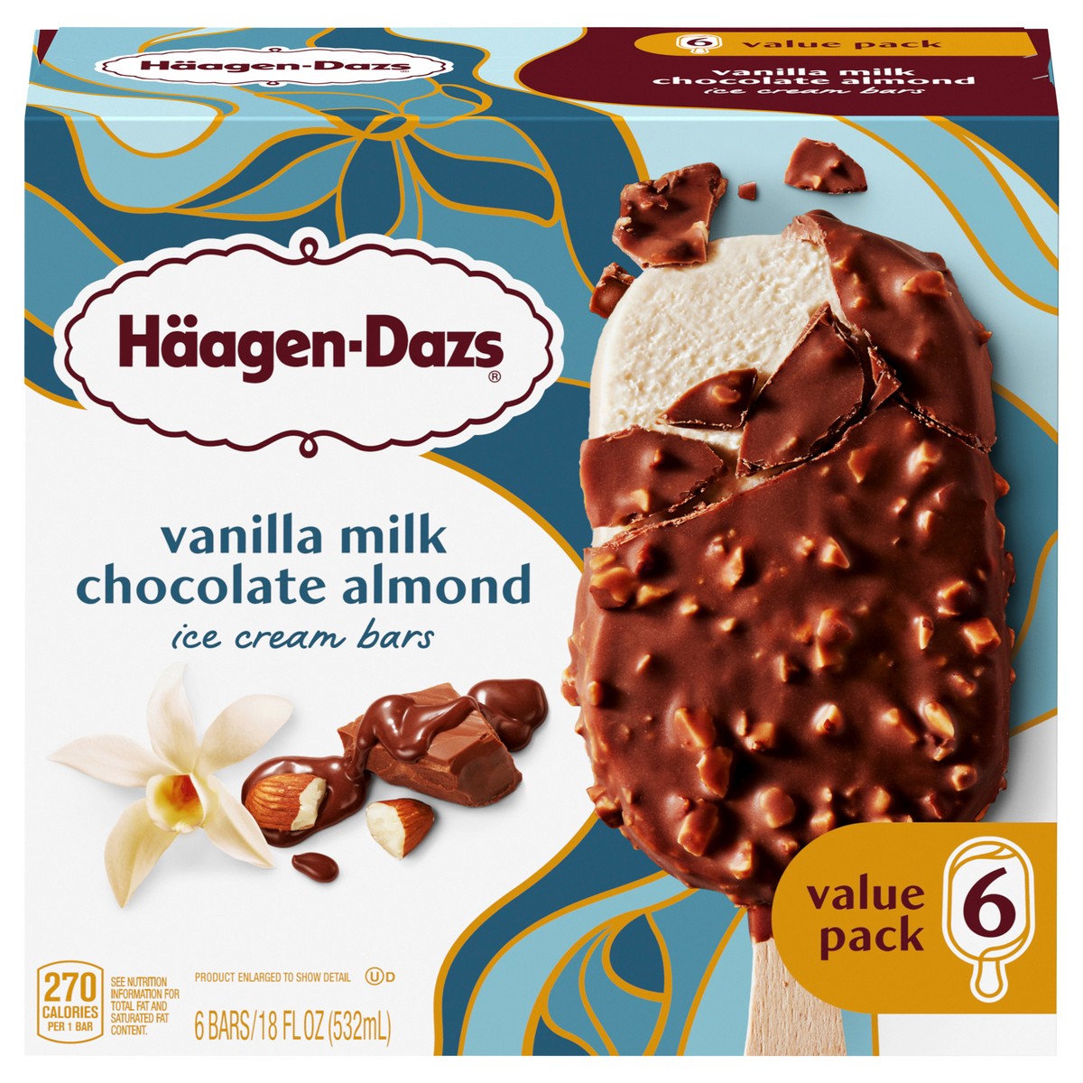 slide 1 of 7, Häagen-Dazs Vanilla Chocolate Almond Ice Cream Bars Value Pack 6 ea, 6 ct
