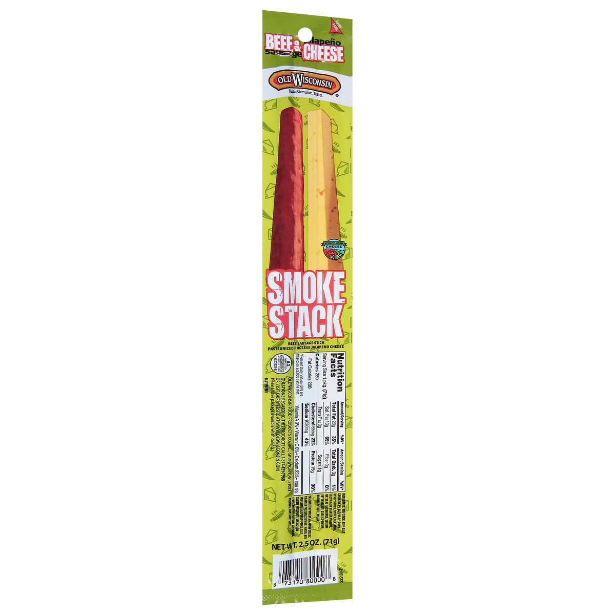 slide 2 of 9, Old Wisconsin Beef Stick & Jalapeno Cheese Smokestack, 2.5 Oz, 1 ct