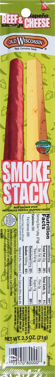 slide 6 of 9, Old Wisconsin Beef Stick & Jalapeno Cheese Smokestack, 2.5 Oz, 1 ct