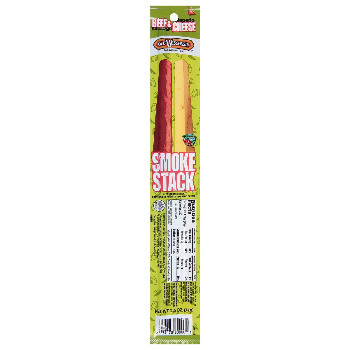 slide 1 of 9, Old Wisconsin Beef Stick & Jalapeno Cheese Smokestack, 2.5 Oz, 1 ct