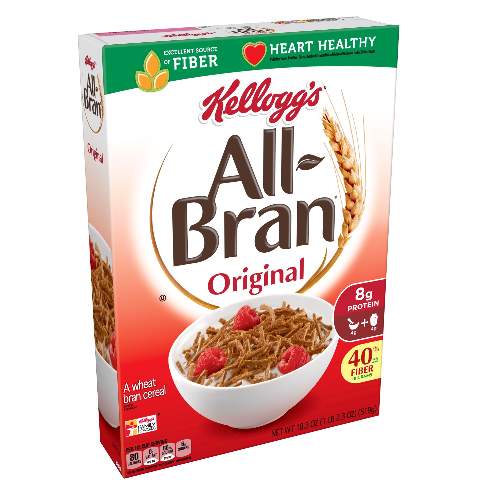 slide 1 of 1, All-Bran Original Natural Wheat Bran Breakfast Cereal - Kellogg's, 18.3 oz