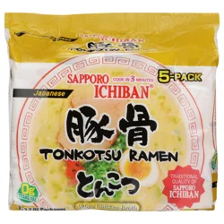 Sapporo Ichiban Japanese White Chicken Broth Tonkotsu Ramen - 5-3.7 oz Packs