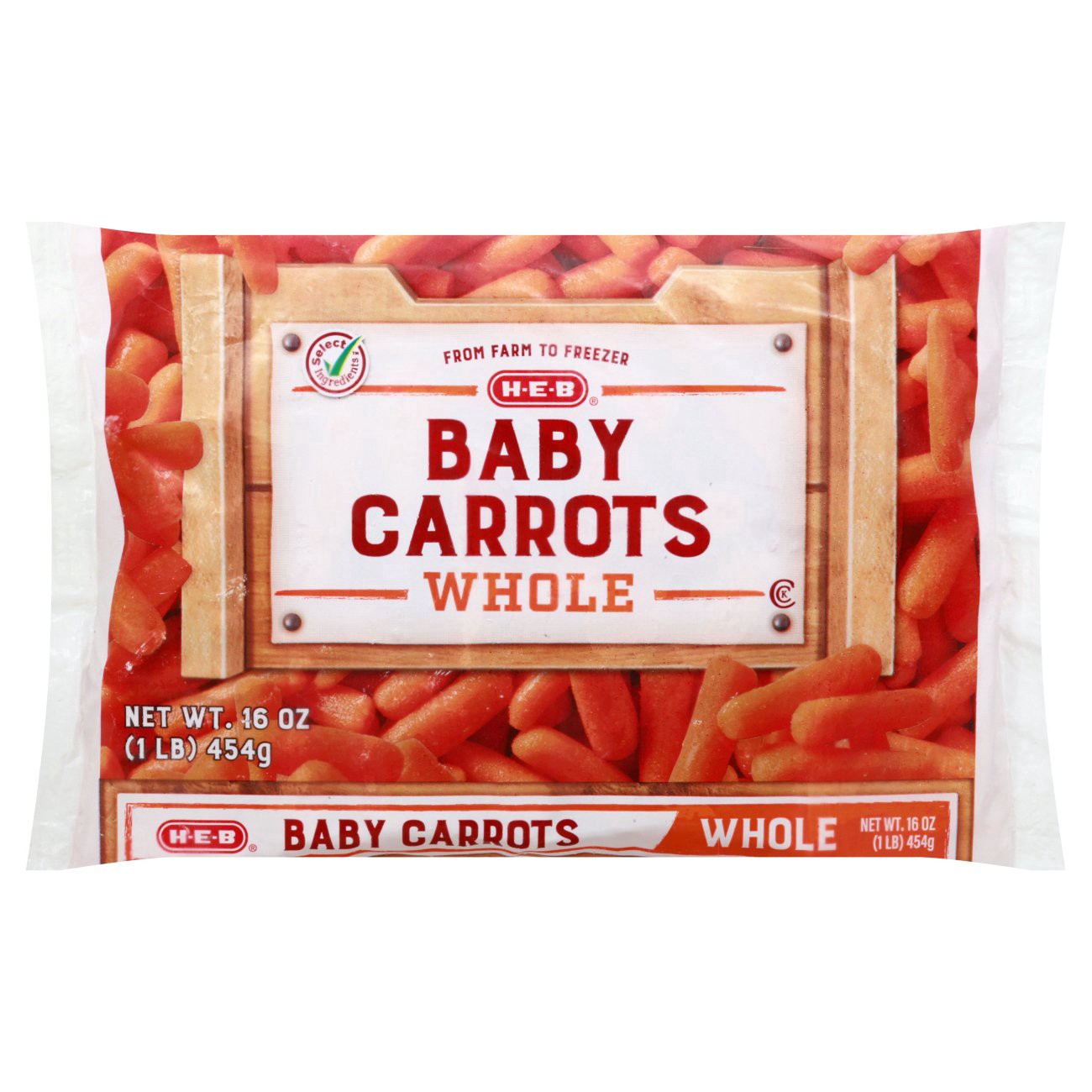 slide 1 of 1, H-E-B Frozen Whole Baby Carrots, 16 oz