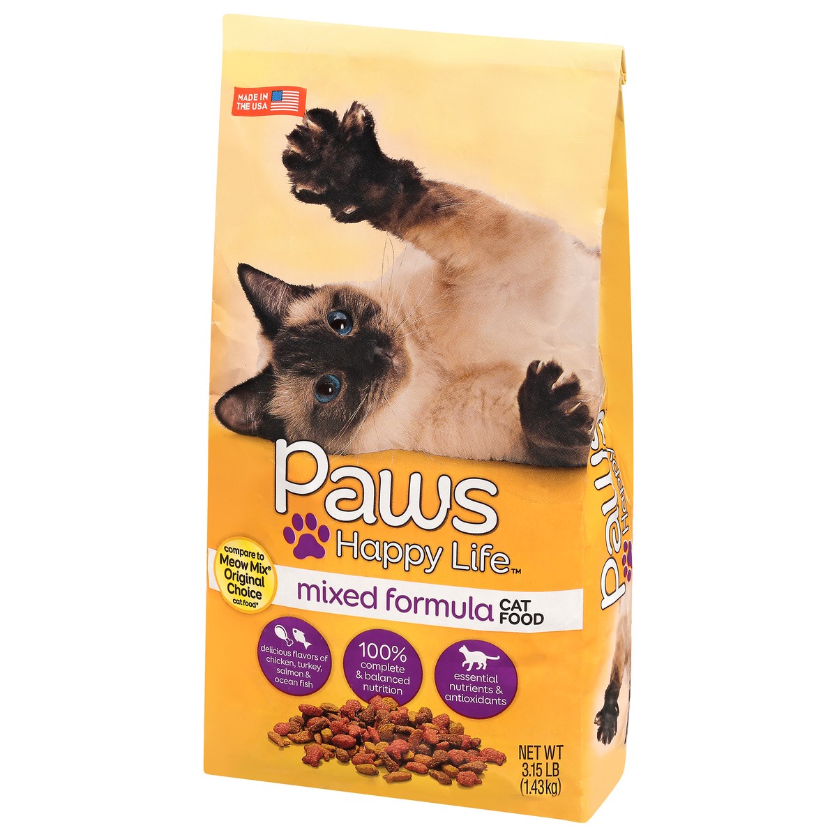 slide 3 of 10, Paws Happy Life Mixed Formula Dry Cat Food, 3.15 lb