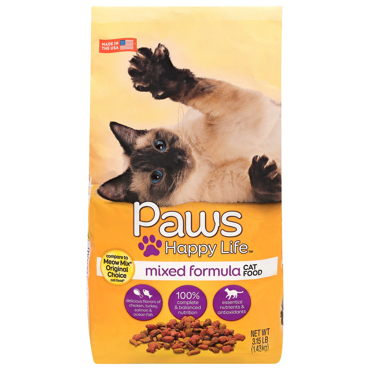 slide 1 of 10, Paws Happy Life Mixed Formula Dry Cat Food, 3.15 lb