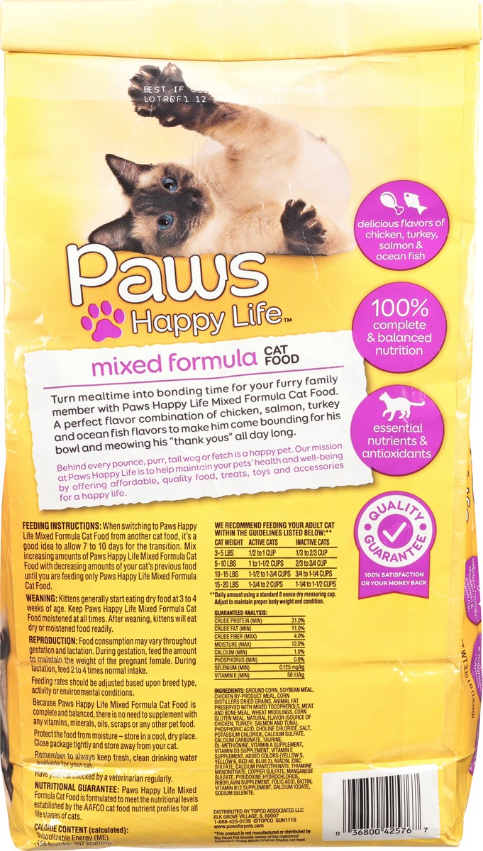 slide 9 of 10, Paws Happy Life Mixed Formula Dry Cat Food, 3.15 lb