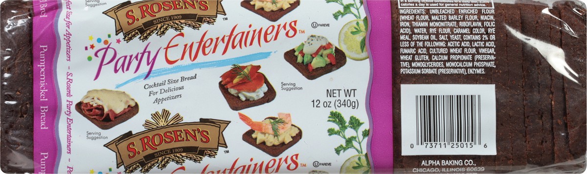 slide 8 of 9, S. Rosen's Pumpernickel Cocktail Rye Bread, 12 oz