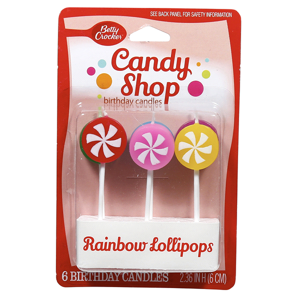 slide 1 of 3, Betty Crocker Candy Shoppe Rainbow Lollipop Birthday Candles, 6 ct