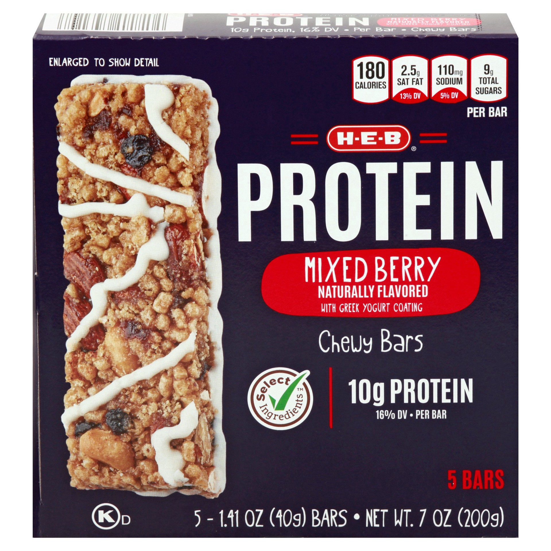 slide 1 of 1, H-E-B 10g Protein Chewy Bars - Mixed Berry, 5 ct