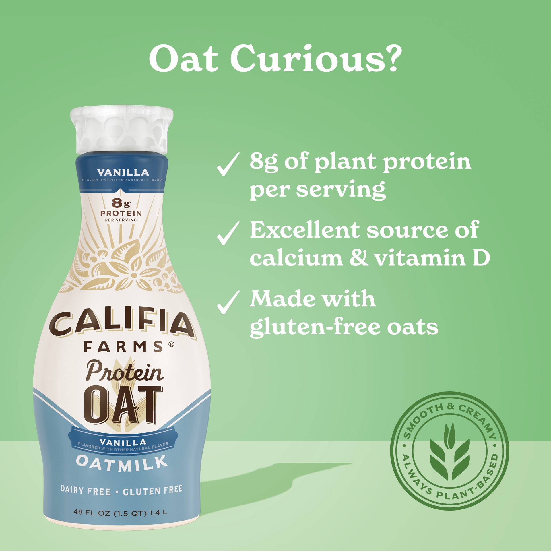 slide 6 of 8, Califia Farms Protein Oat Vanilla Oatmilk 48 fl oz, 48 oz