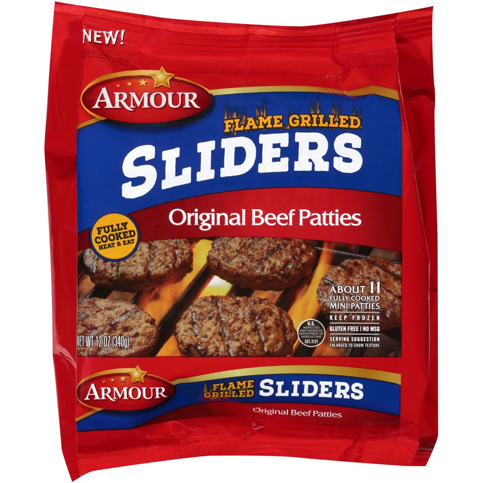 slide 1 of 1, Armour Flame Grilled Sliders Original Beef Patties, 12 oz