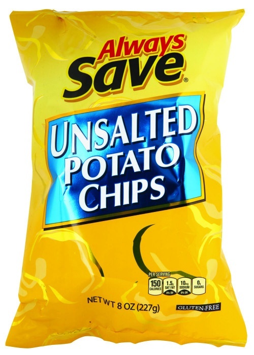 slide 1 of 1, Always Save Unsalted Potato Chips, 8 oz