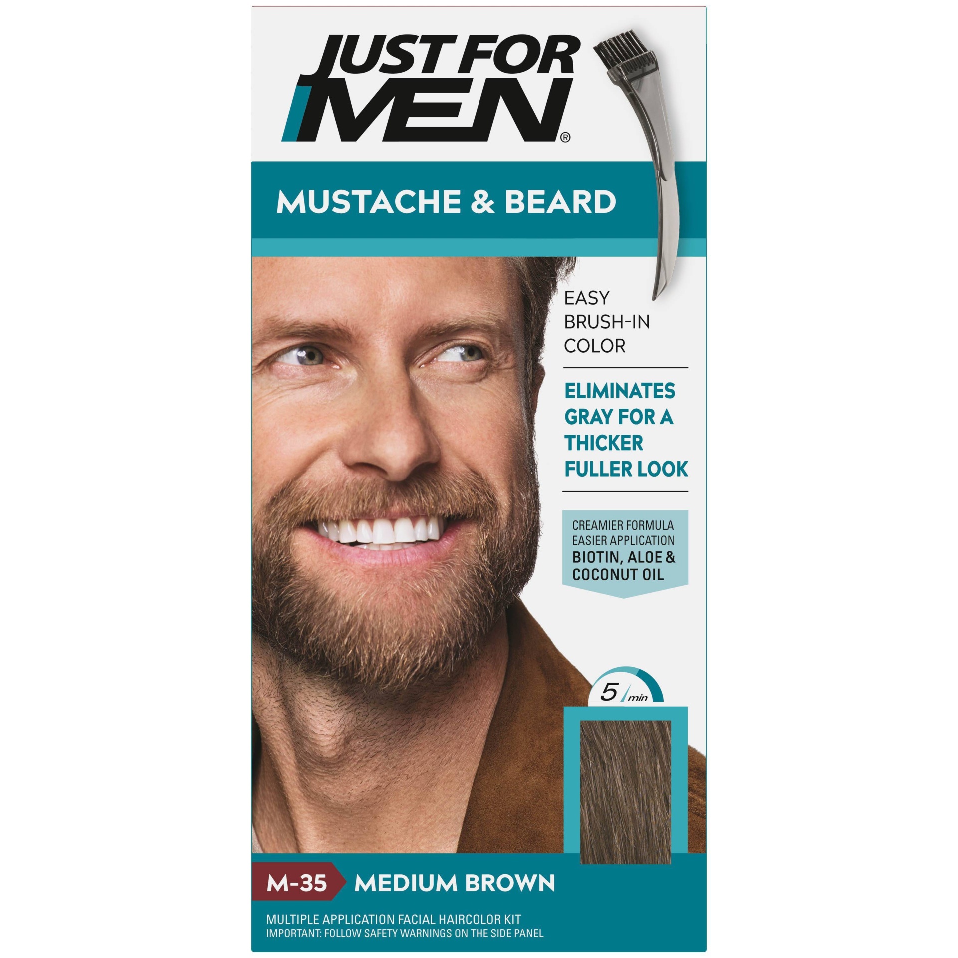 slide 1 of 9, Just for Men Mustache And Beard Brush-In Color - Medium Brown M-35, 1 ct