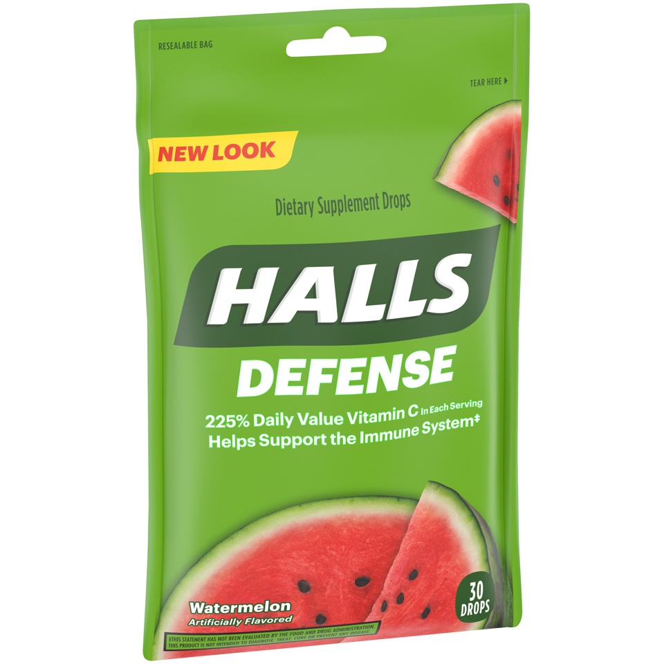 slide 3 of 4, Halls Defense Vitamin C Watermelon Cough Drops, 30 ct