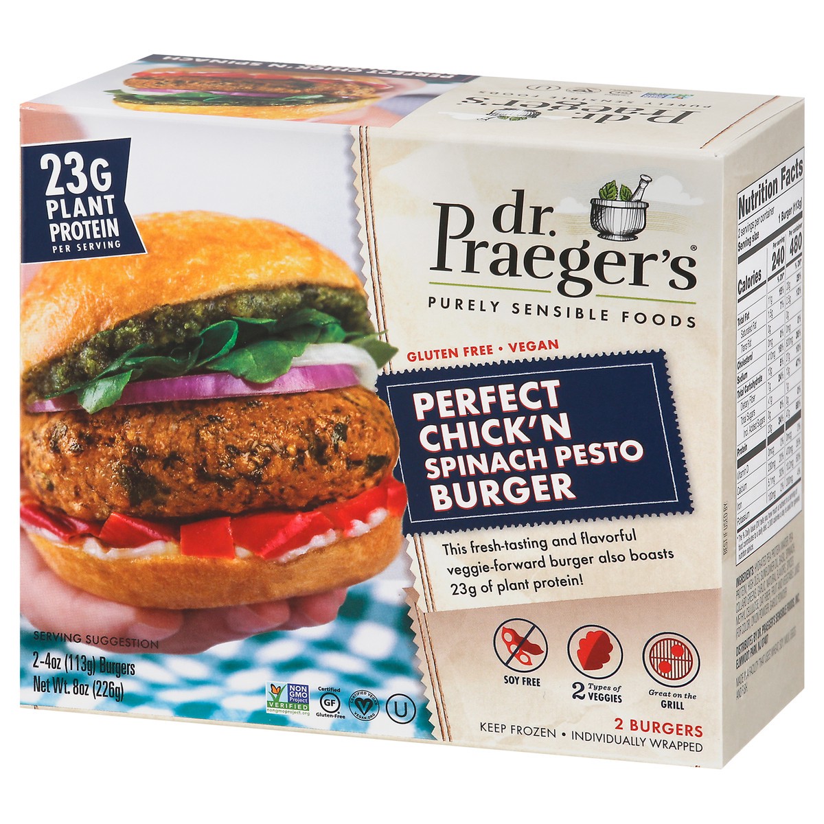 slide 3 of 9, Dr. Praeger's Chick'N Spinach Pesto Burger 2 - 4 Oz Burgers, 1 ct