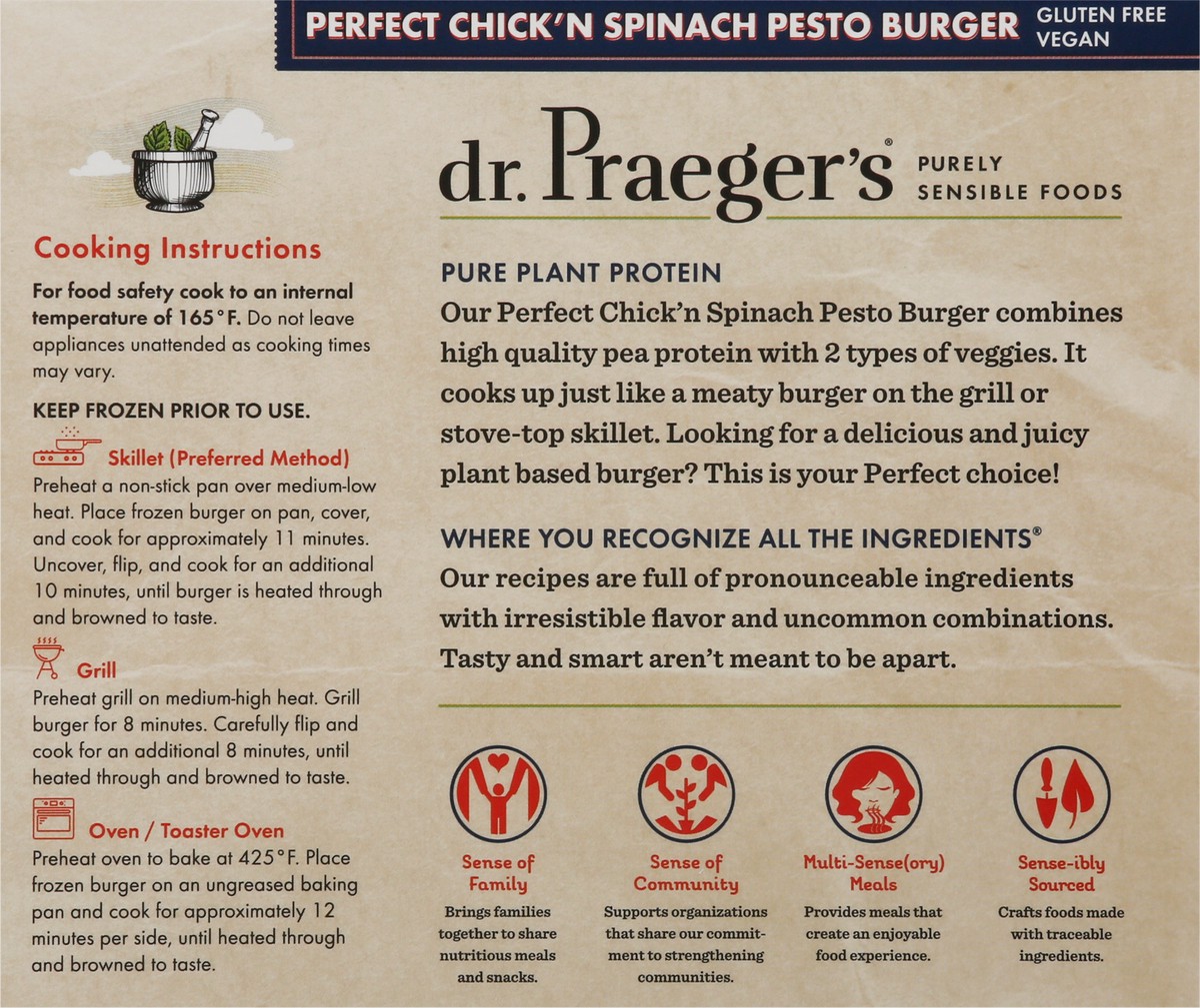 slide 5 of 9, Dr. Praeger's Chick'N Spinach Pesto Burger 2 - 4 Oz Burgers, 1 ct