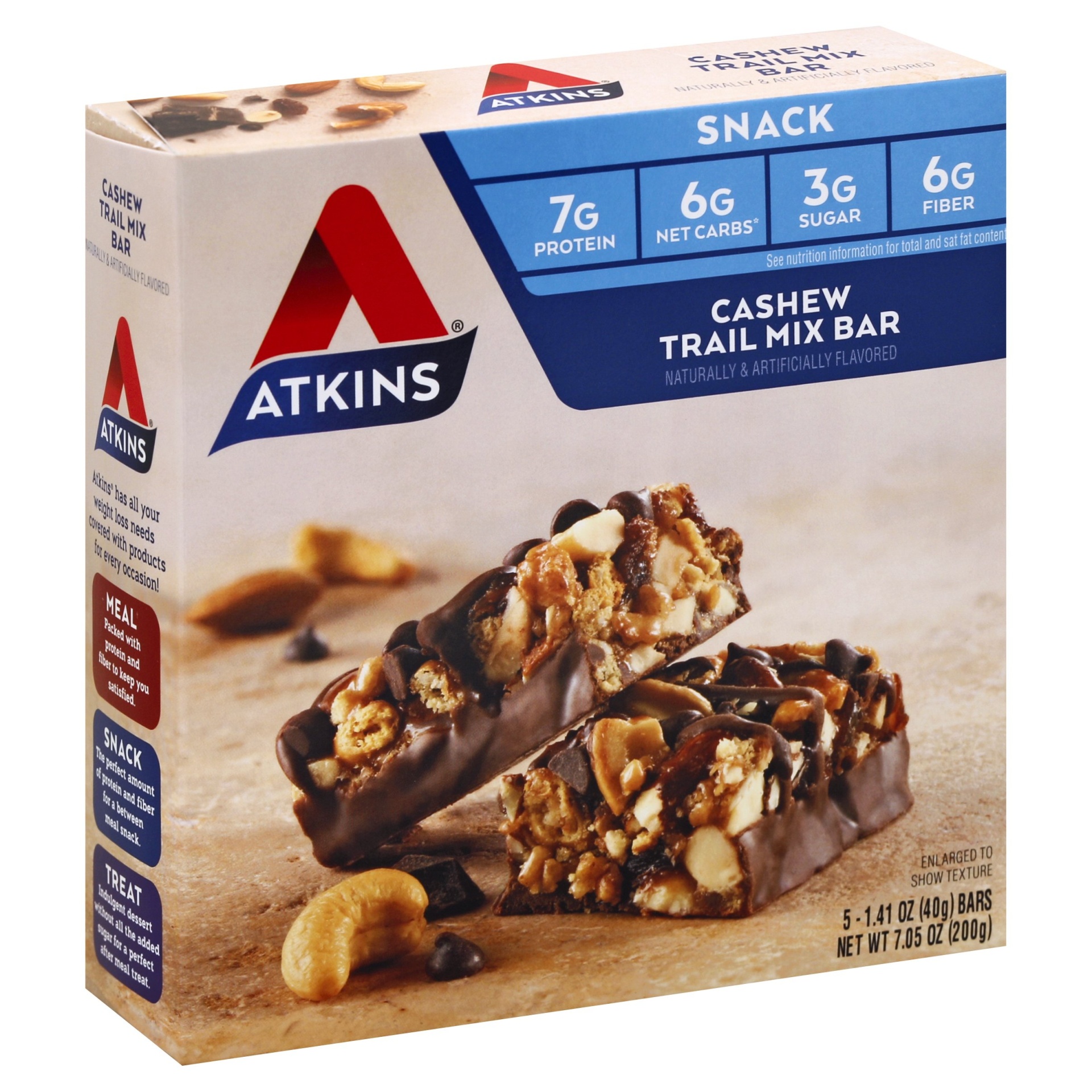 slide 1 of 1, Atkins Advantage Cashew Trail Mix Health Bars, 5 ct; 1.41 oz