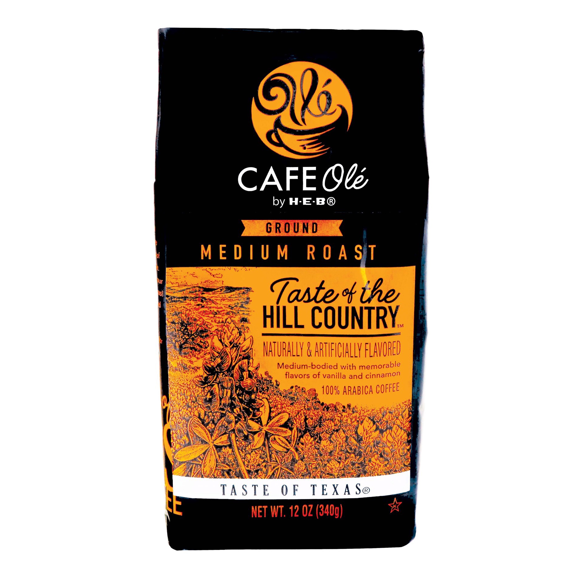 slide 1 of 1, CAFE Olé by H-E-B Medium Roast Taste of the Hill Country Ground Coffee, 12 oz