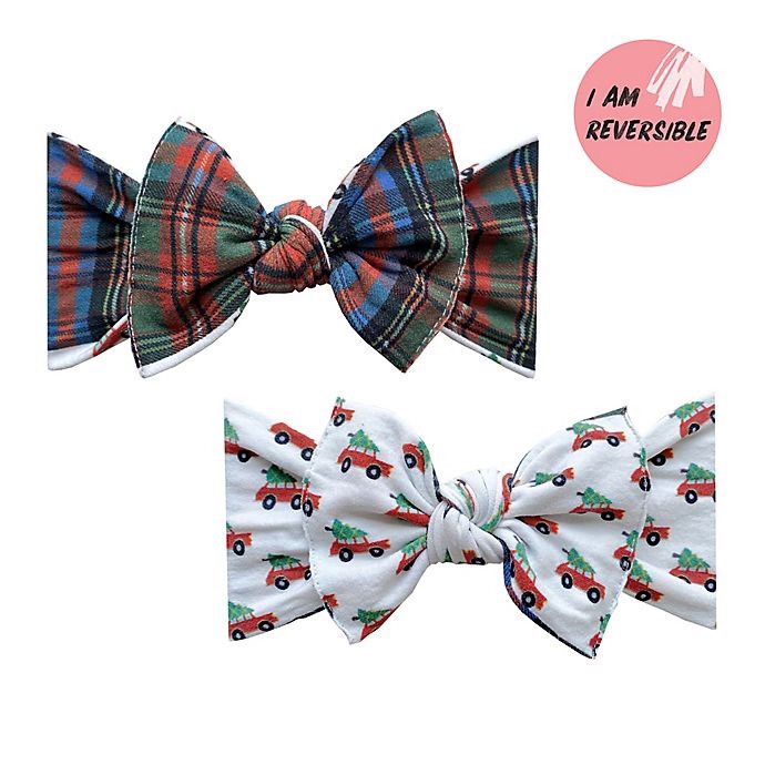 slide 2 of 2, Baby Bling One Size Holiday Plaid Reversible Bow Headbands, 2 ct