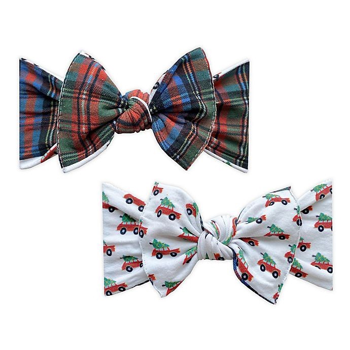 slide 1 of 2, Baby Bling One Size Holiday Plaid Reversible Bow Headbands, 2 ct