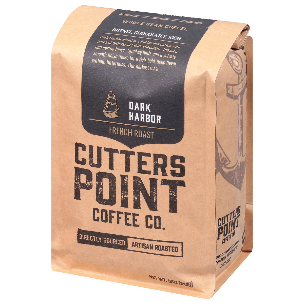 slide 7 of 9, Cutters Point Coffee Co. Whole Bean French Roast Dark Harbor Coffee- 12 oz, 12 oz