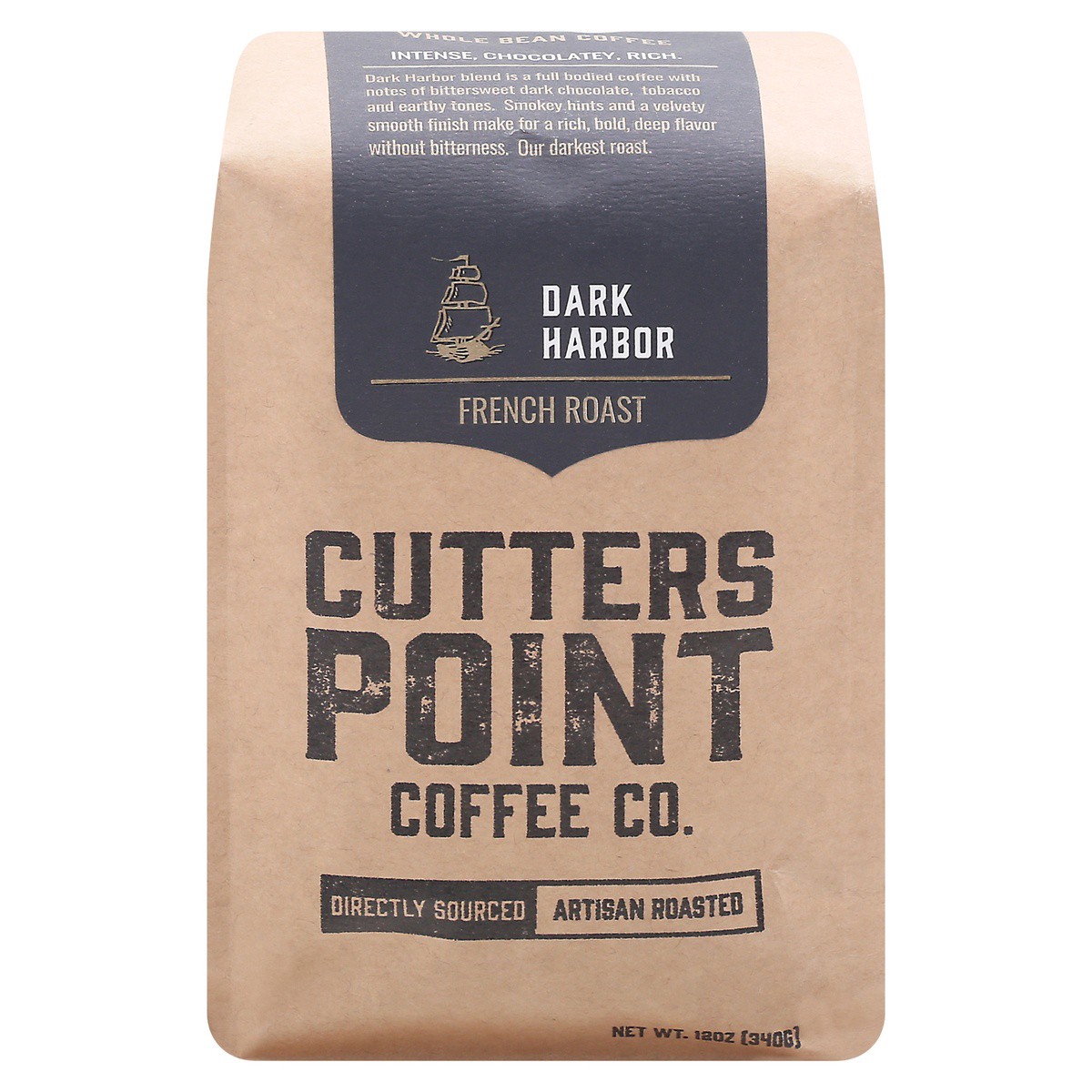 slide 1 of 9, Cutters Point Coffee Co. Whole Bean French Roast Dark Harbor Coffee- 12 oz, 12 oz