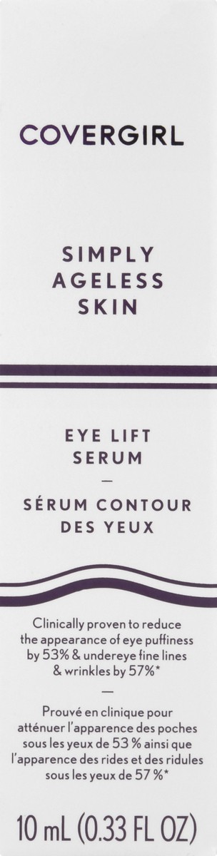 slide 7 of 12, Covergirl COVERGIRL Simply Ageless Skin Eye Lift Serum, Reduces Wrinkles, 1 Pack, 0.92 Oz ,Serum, Face Serum, Skin Tightening Serum, Anti-Wrinkle Serum, Tighter Skin, Instantly Youthful, Works Well With Makeup, 10 ml