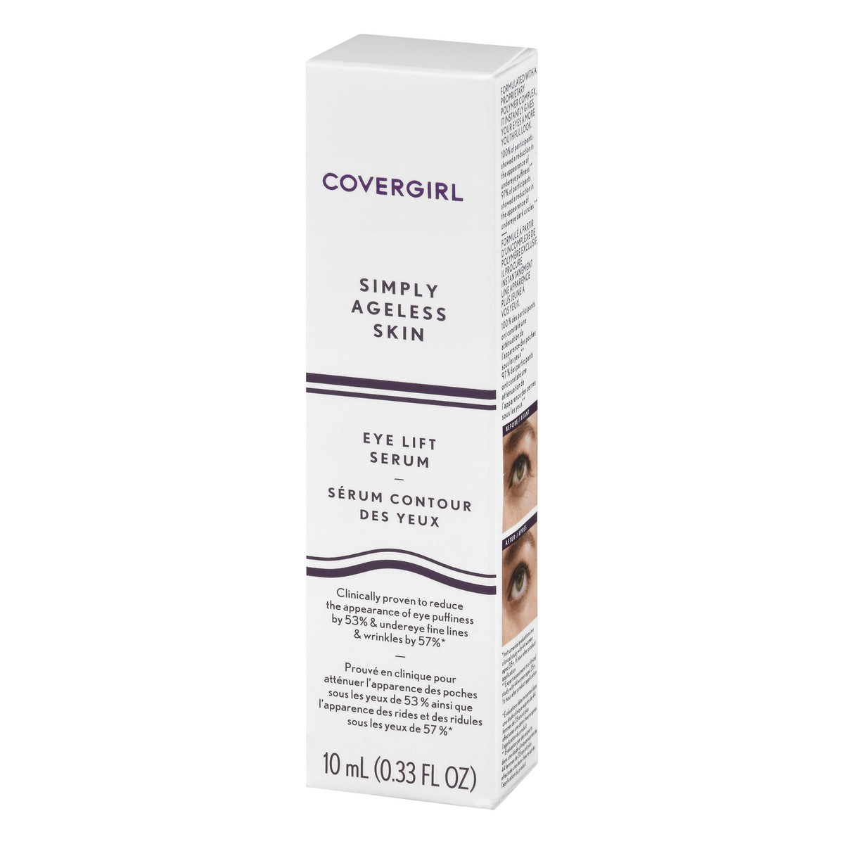 slide 4 of 12, Covergirl COVERGIRL Simply Ageless Skin Eye Lift Serum, Reduces Wrinkles, 1 Pack, 0.92 Oz ,Serum, Face Serum, Skin Tightening Serum, Anti-Wrinkle Serum, Tighter Skin, Instantly Youthful, Works Well With Makeup, 10 ml