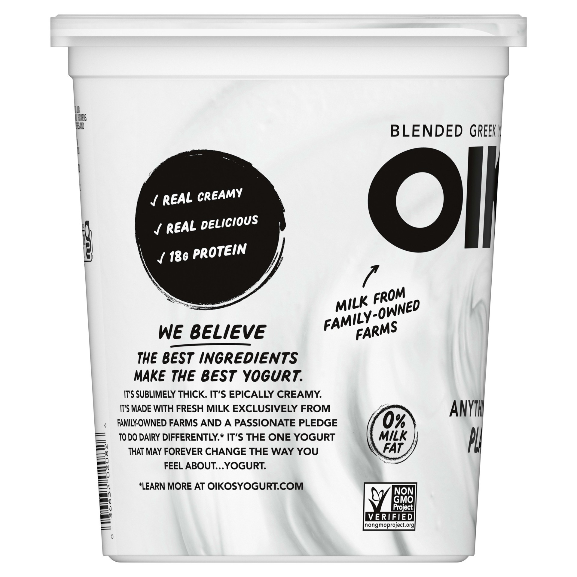 slide 2 of 5, Oikos Blended Greek Nonfat Yogurt, Plain, 32 oz., 32 oz