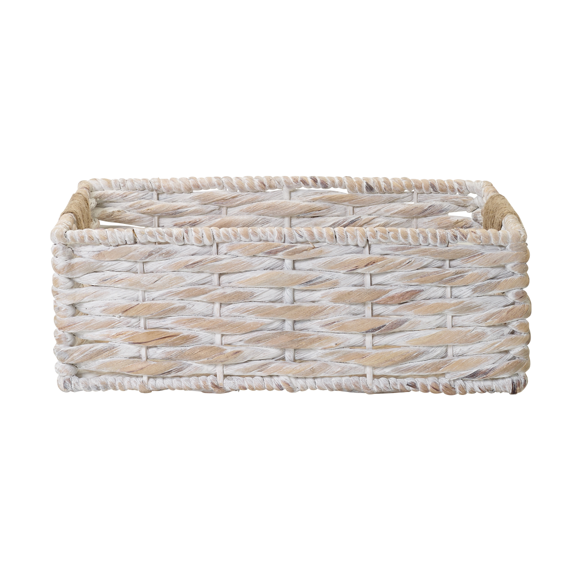 slide 1 of 7, White Wash Twist Hyacinth Rectangular Basket with Jute Wrap, 1 ct