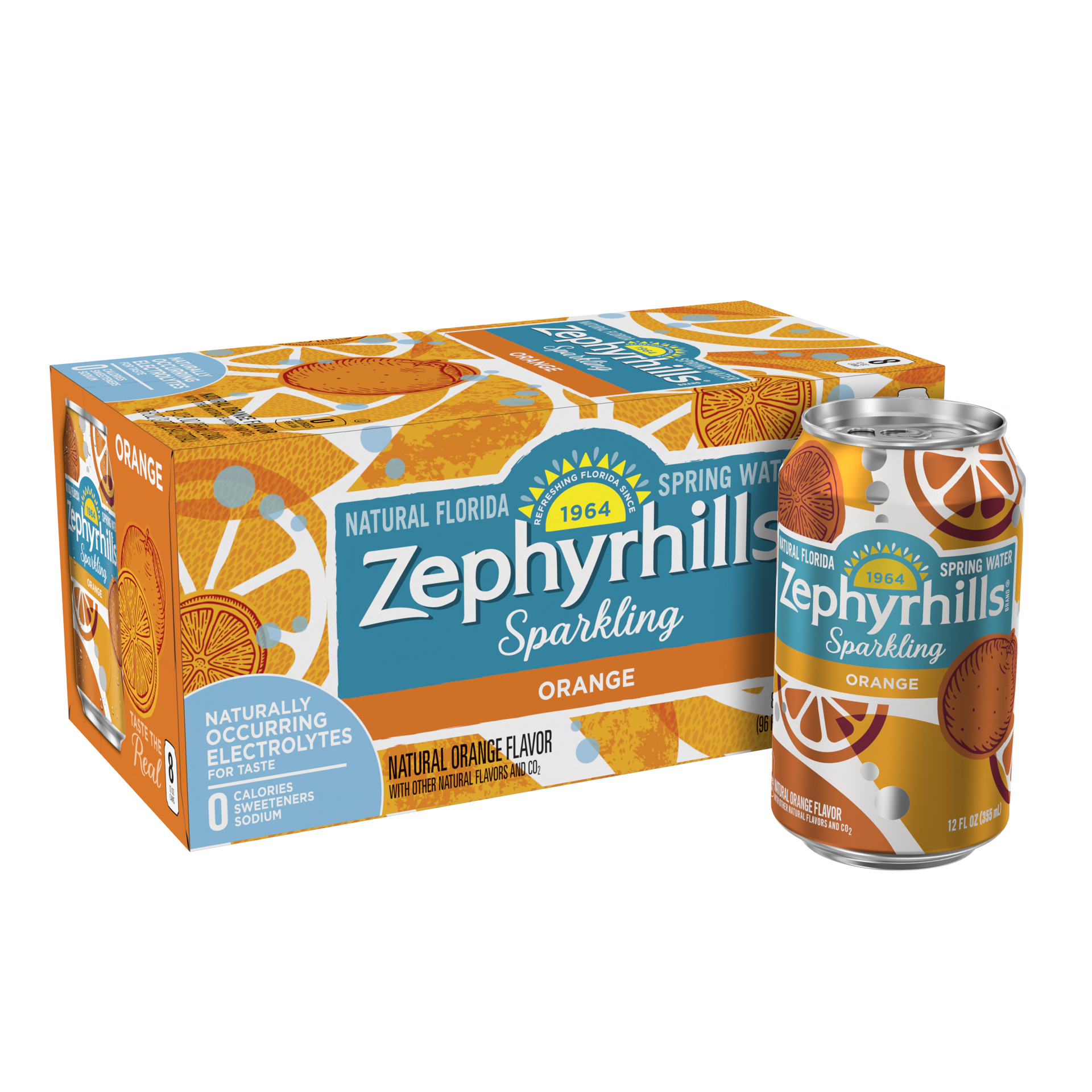 slide 2 of 5, Zephyrhills Sparkling Water, Orange, 12 oz. Cans (8 Count), 8 ct; 12 fl oz