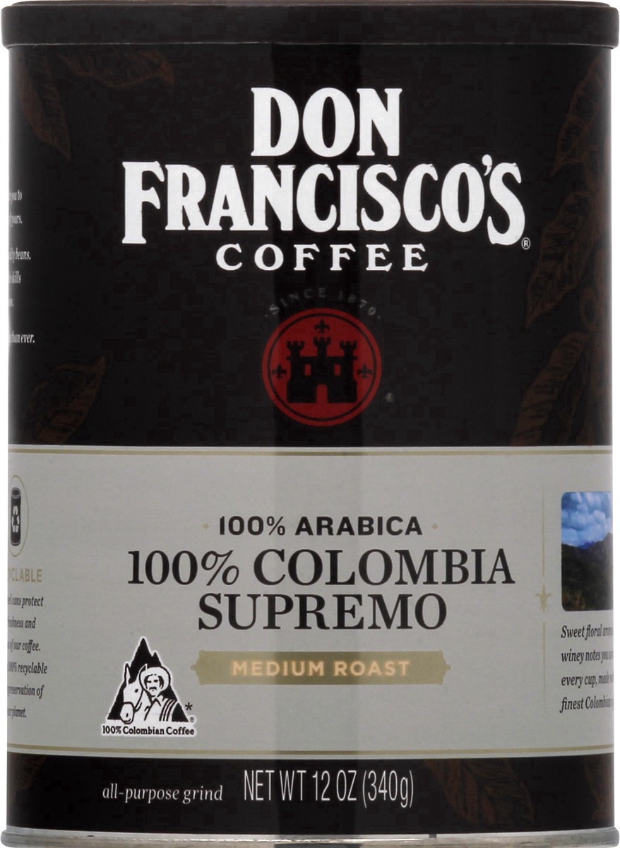 slide 11 of 37, Don Francisco's 100% Arabica Medium Roast 100% Colombia Supremo Coffee - 12 oz, 12 oz