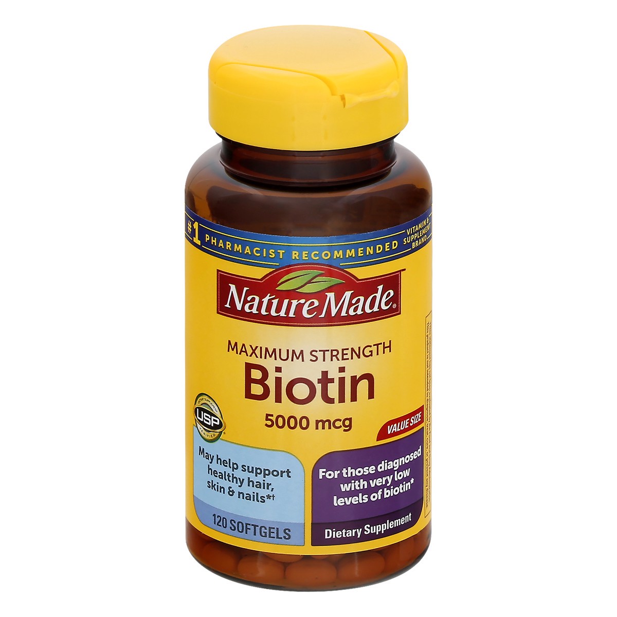 slide 1 of 8, Nature Made Maximum Strength Biotin 5000 mcg Softgels for Healthy Hair, Skin & Nails - 120ct, 