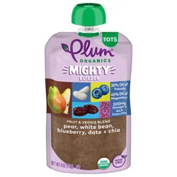 Plum Organics Mighty Builder Fruit & Veggie Blend Pear, White Bean, Blueberry, Date + Chia 4oz Pouch