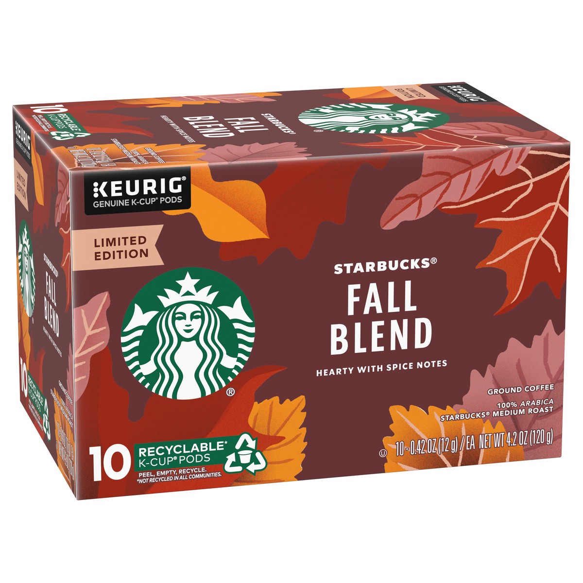 slide 10 of 11, Starbucks K-Cup Coffee Pods, Fall Blend Medium Roast Coffee for Keurig Brewers, 100% Arabica, Limited Edition, 1 Box - 4.2 oz, 4.2 oz