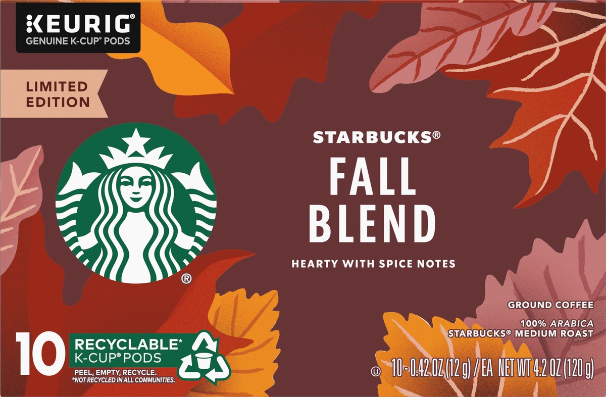 slide 4 of 11, Starbucks K-Cup Coffee Pods, Fall Blend Medium Roast Coffee for Keurig Brewers, 100% Arabica, Limited Edition, 1 Box - 4.2 oz, 4.2 oz