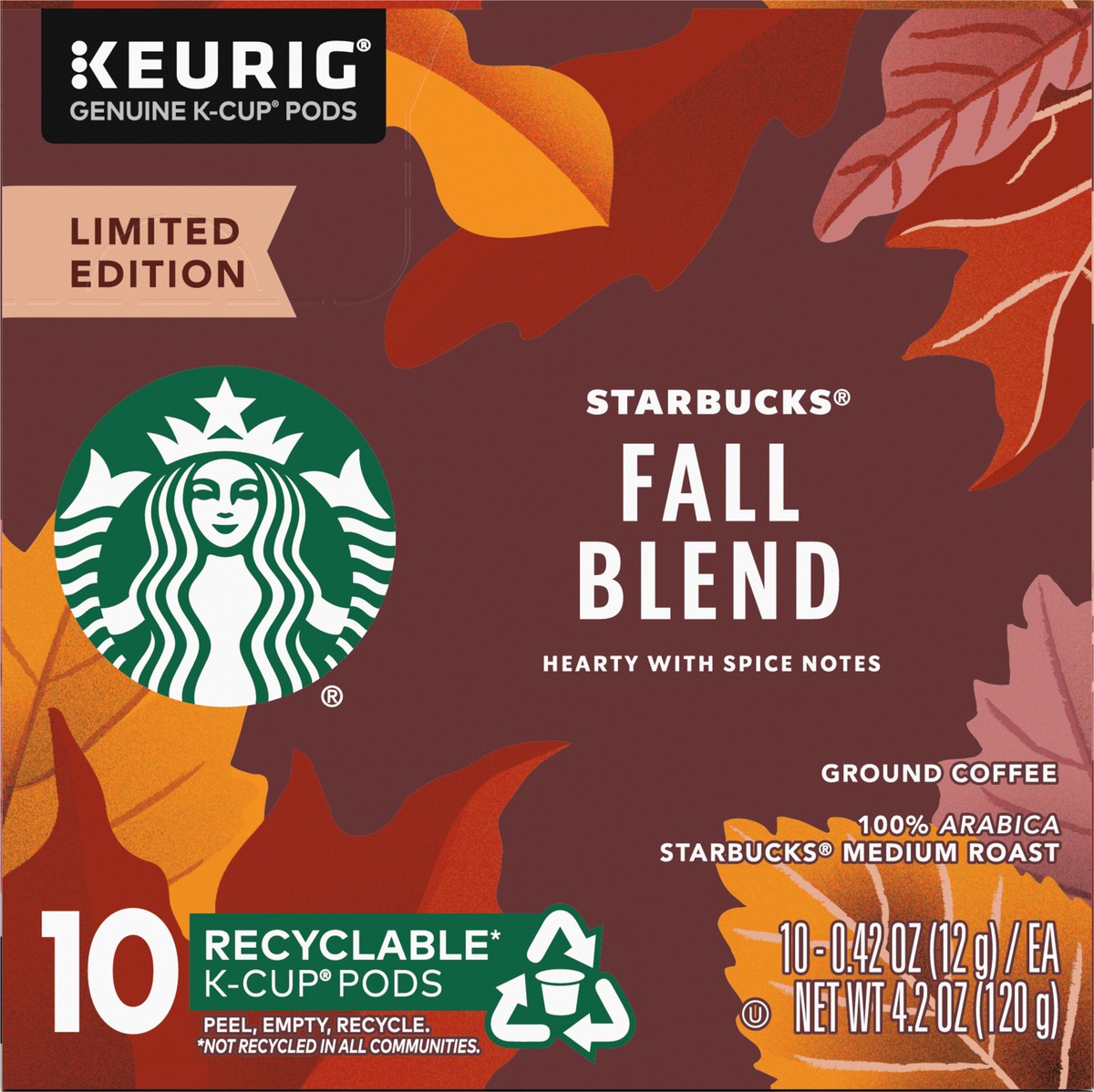 slide 3 of 11, Starbucks K-Cup Coffee Pods, Fall Blend Medium Roast Coffee for Keurig Brewers, 100% Arabica, Limited Edition, 1 Box - 4.2 oz, 4.2 oz